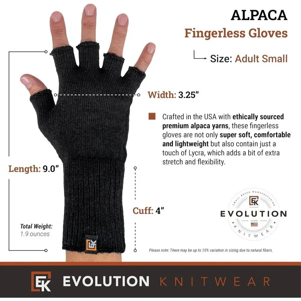 Women's Black Super Soft Baby Alpaca Revolutionary Knitting Fingerless Gloves